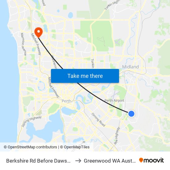 Berkshire Rd Before Dawson Av to Greenwood WA Australia map