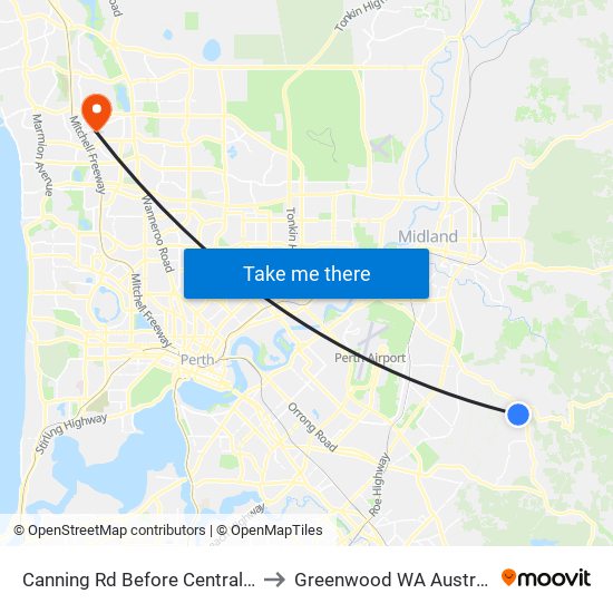 Canning Rd Before Central Rd to Greenwood WA Australia map