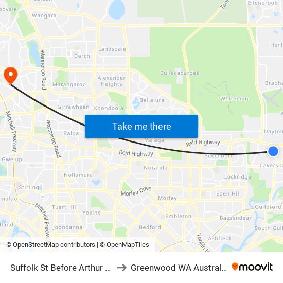 Suffolk St Before Arthur St to Greenwood WA Australia map