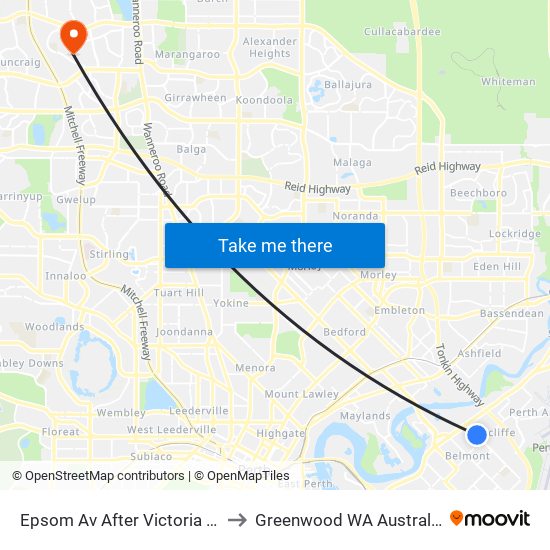 Epsom Av After Victoria St to Greenwood WA Australia map