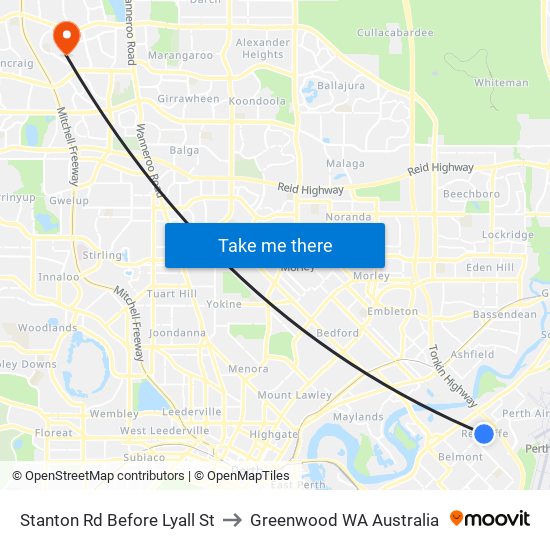 Stanton Rd Before Lyall St to Greenwood WA Australia map