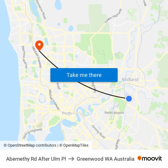 Abernethy Rd After Ulm Pl to Greenwood WA Australia map