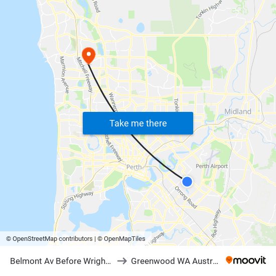 Belmont Av Before Wright St to Greenwood WA Australia map