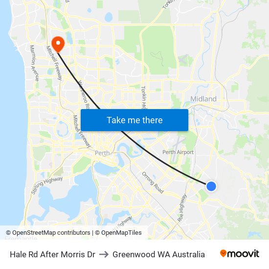 Hale Rd After Morris Dr to Greenwood WA Australia map