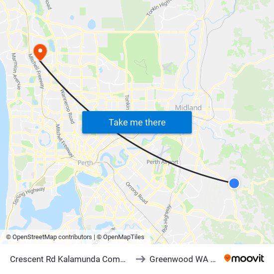 Crescent Rd Kalamunda Community Centre to Greenwood WA Australia map