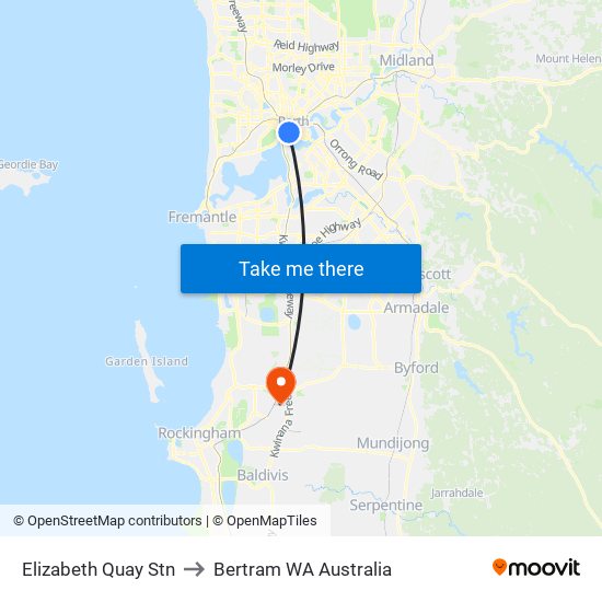 Elizabeth Quay Stn to Bertram WA Australia map