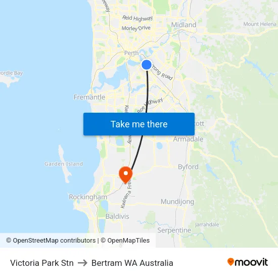 Victoria Park Stn to Bertram WA Australia map
