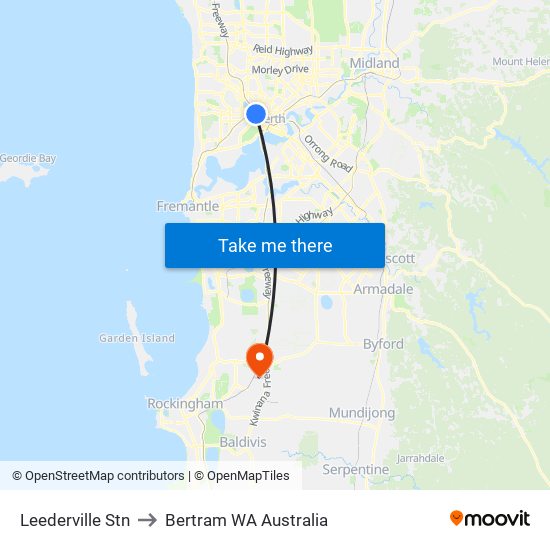 Leederville Stn to Bertram WA Australia map