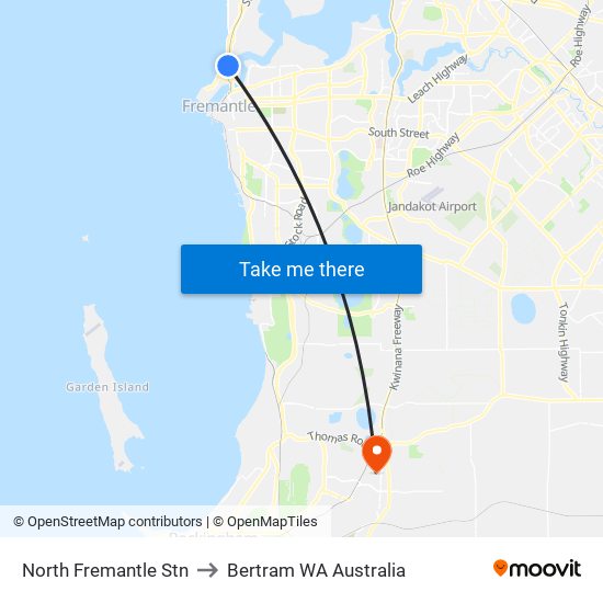 North Fremantle Stn to Bertram WA Australia map