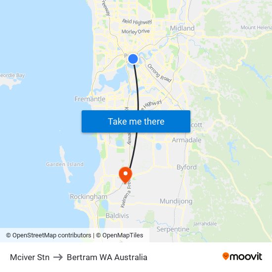 Mciver Stn to Bertram WA Australia map