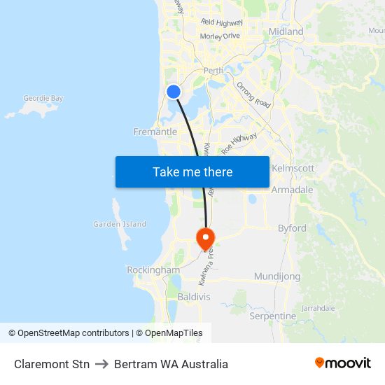 Claremont Stn to Bertram WA Australia map