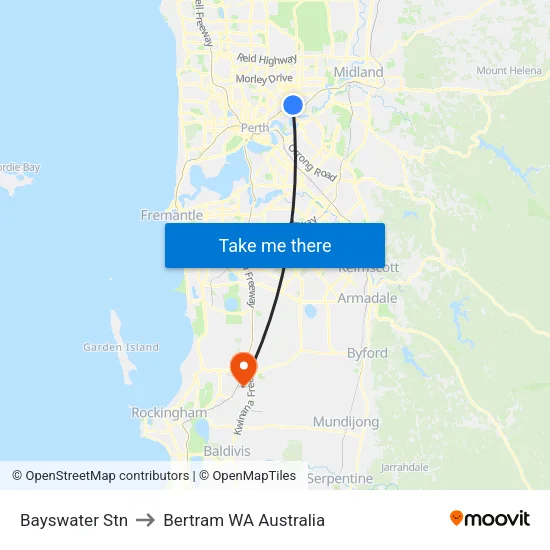 Bayswater Stn to Bertram WA Australia map