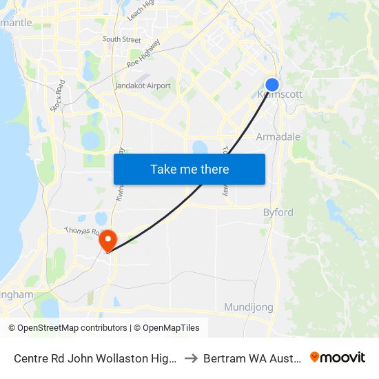 Centre Rd John Wollaston High Sch to Bertram WA Australia map