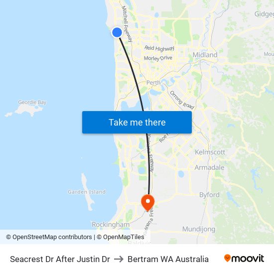 Seacrest Dr After Justin Dr to Bertram WA Australia map