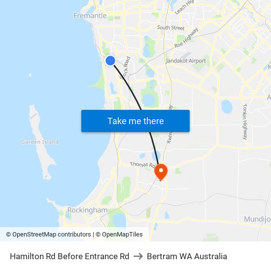 Hamilton Rd Before Entrance Rd to Bertram WA Australia map