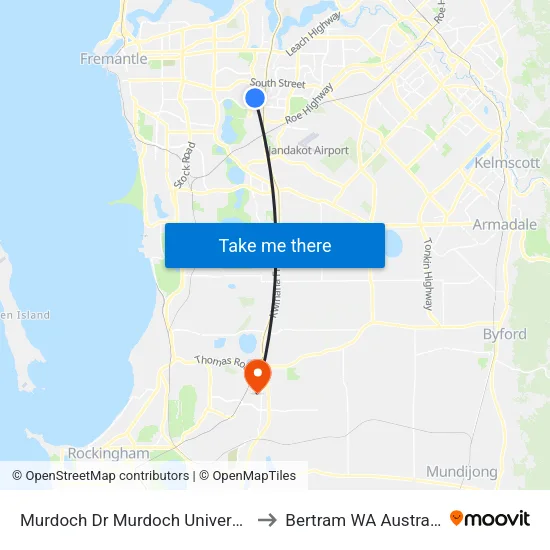 Murdoch Dr Murdoch University to Bertram WA Australia map