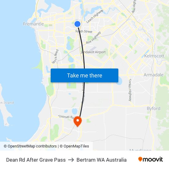 Dean Rd After Grave Pass to Bertram WA Australia map