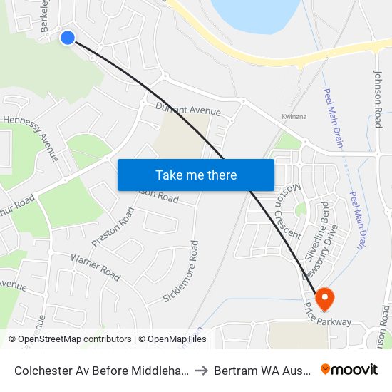 Colchester Av Before Middleham Bvd to Bertram WA Australia map