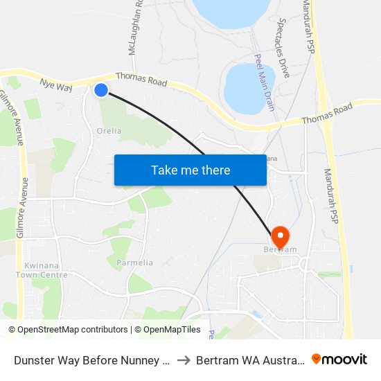 Dunster Way Before Nunney Rd to Bertram WA Australia map