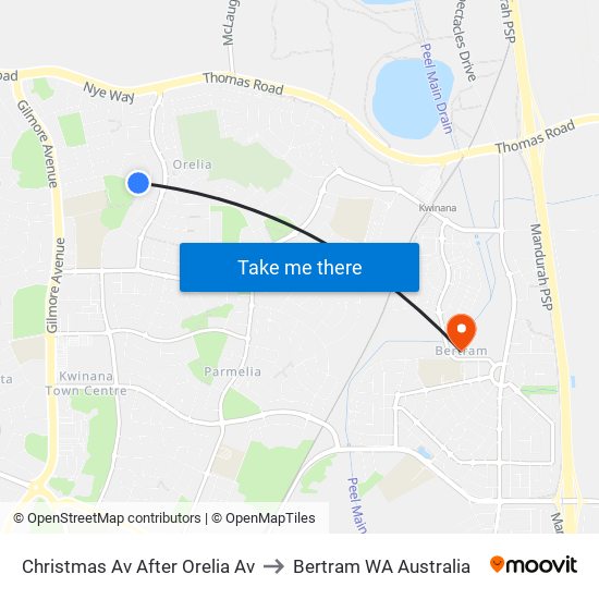 Christmas Av After Orelia Av to Bertram WA Australia map