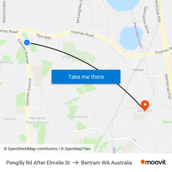 Pengilly Rd After Elmslie St to Bertram WA Australia map