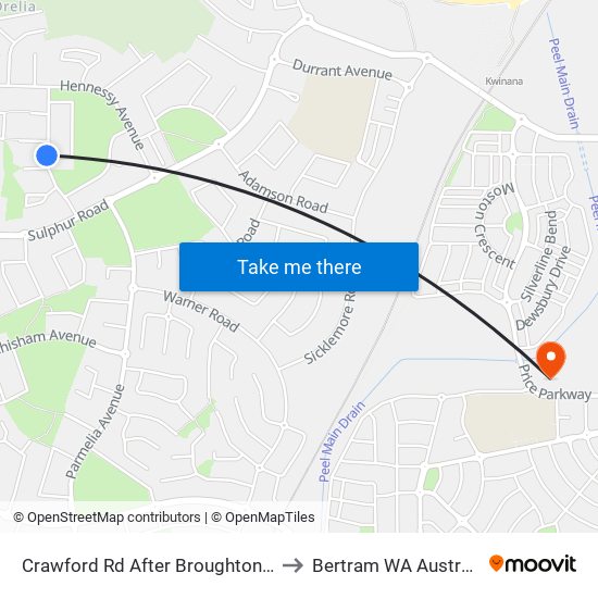 Crawford Rd After Broughton Rd to Bertram WA Australia map