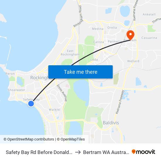 Safety Bay Rd Before Donald Dr to Bertram WA Australia map