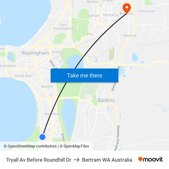 Tryall Av Before Roundhill Dr to Bertram WA Australia map