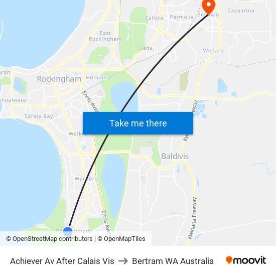 Achiever Av After Calais Vis to Bertram WA Australia map