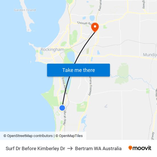 Surf Dr Before Kimberley Dr to Bertram WA Australia map