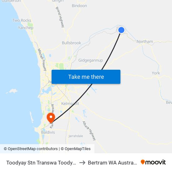 Toodyay Stn Transwa Toodyay to Bertram WA Australia map