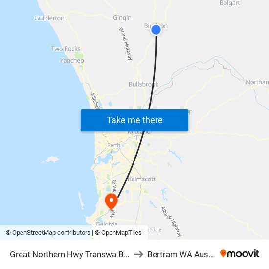 Great Northern Hwy Transwa Bindoon to Bertram WA Australia map