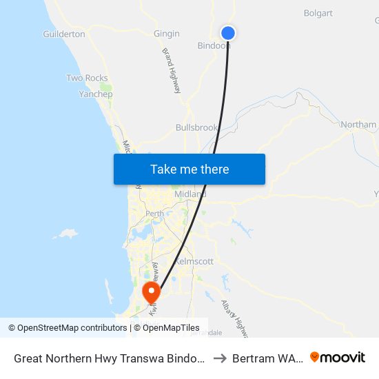 Great Northern Hwy Transwa Bindoon Agricultural College to Bertram WA Australia map