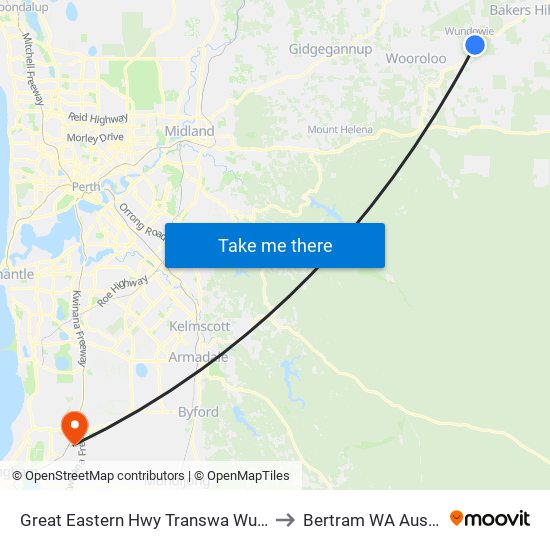 Great Eastern Hwy Transwa Wundowie to Bertram WA Australia map