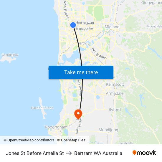 Jones St Before Amelia St to Bertram WA Australia map
