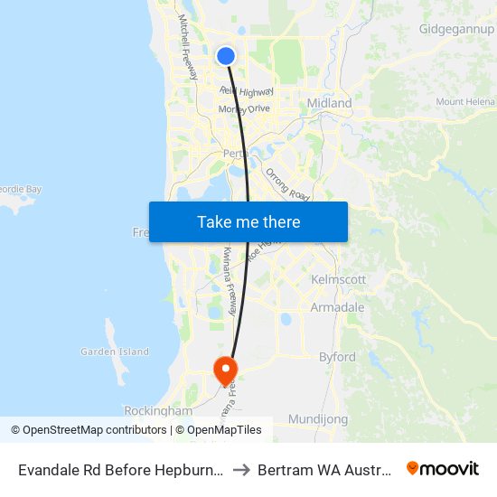 Evandale Rd Before Hepburn Av to Bertram WA Australia map