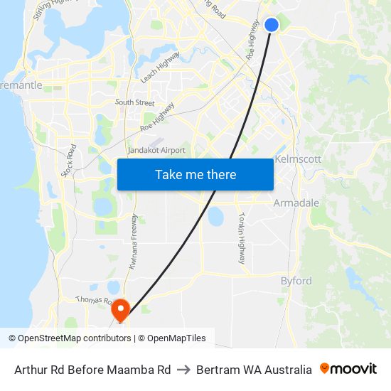 Arthur Rd Before Maamba Rd to Bertram WA Australia map