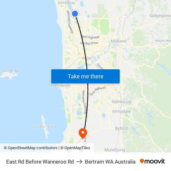 East Rd Before Wanneroo Rd to Bertram WA Australia map