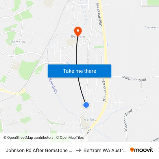 Johnson Rd After Gemstone Pde to Bertram WA Australia map