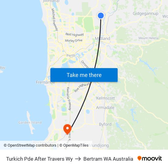 Turkich Pde After Travers Wy to Bertram WA Australia map