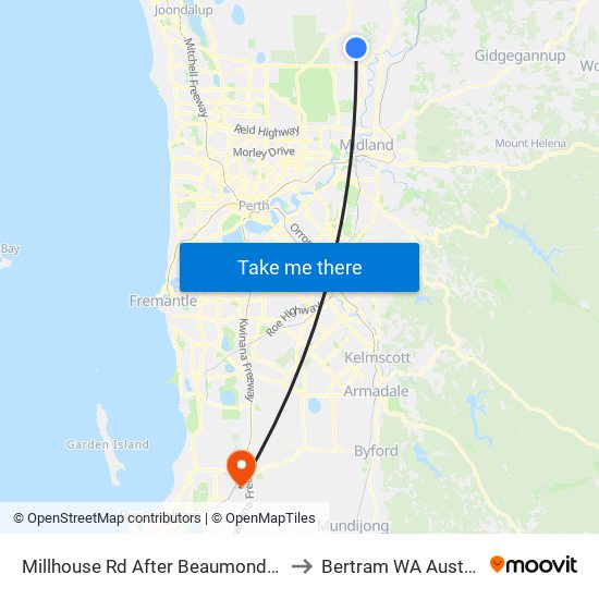 Millhouse Rd After Beaumonde Gra to Bertram WA Australia map