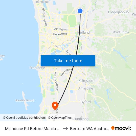 Millhouse Rd Before Manila Wy to Bertram WA Australia map