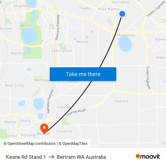 Keane Rd Stand 1 to Bertram WA Australia map