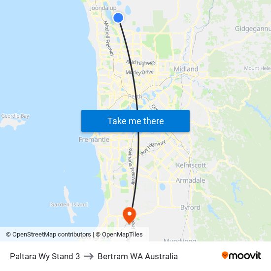 Paltara Wy Stand 3 to Bertram WA Australia map