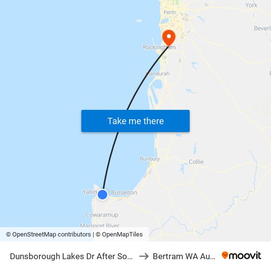 Dunsborough Lakes Dr After Somerset Rd to Bertram WA Australia map