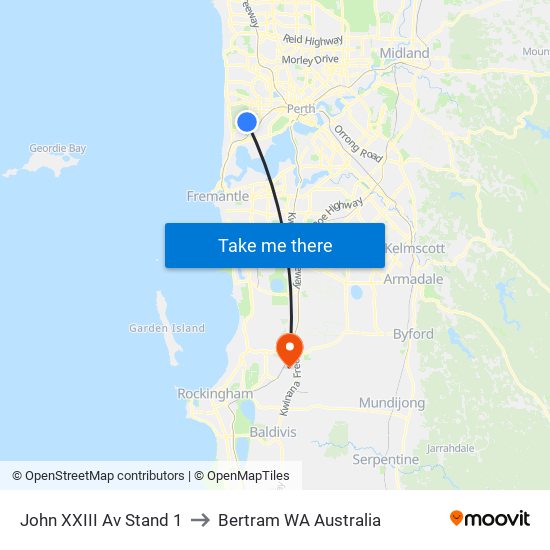 John XXIII Av Stand 1 to Bertram WA Australia map