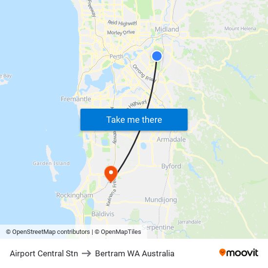 Airport Central Stn to Bertram WA Australia map