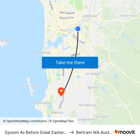 Epsom Av Before Great Eastern Hwy to Bertram WA Australia map