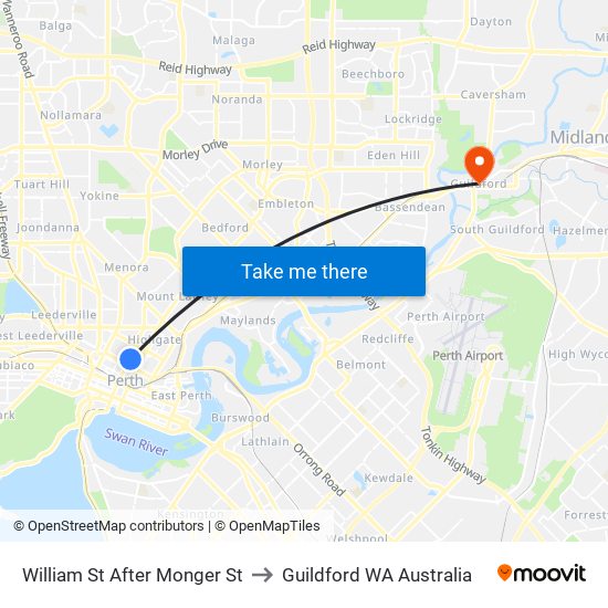 William St After Monger St to Guildford WA Australia map