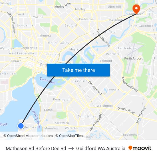 Matheson Rd Before Dee Rd to Guildford WA Australia map